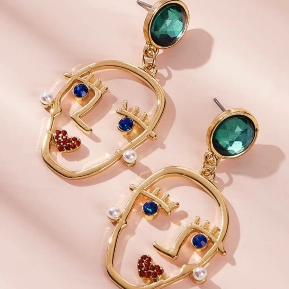 Gemstone Decor Figure Drop Earrings 1pair